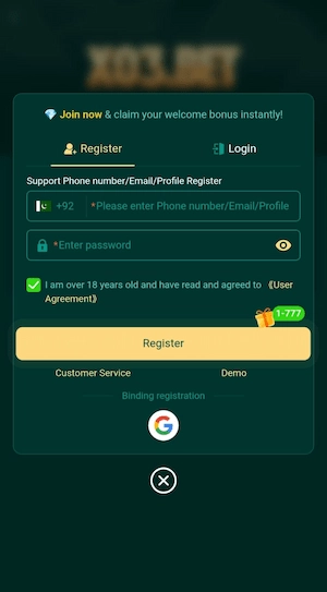 Register in X30.Bet Game