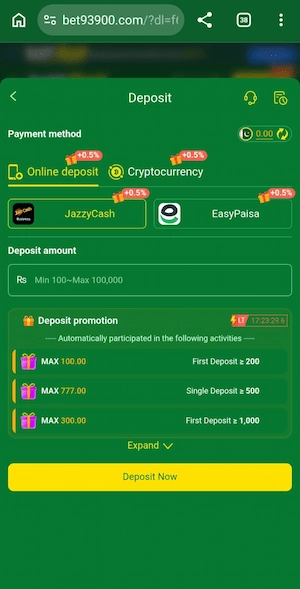 Deposit in Bet939 Game