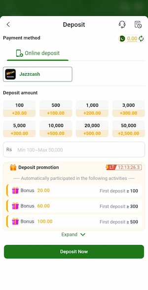 Deposit in JZ777 Game 