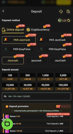 Deposit in PAK804 Game