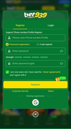 Register in Bet939 Game