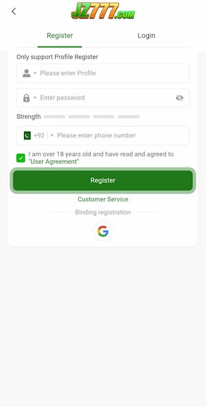 Register in JZ777 Game