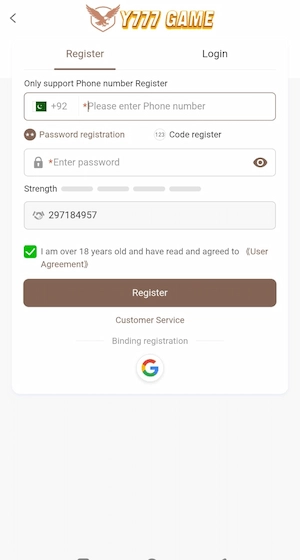 register in Y777 game 