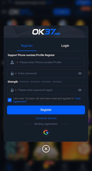 Register in OK37 Game 
